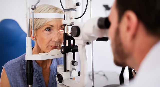 senior woman at a glaucoma eye exam
